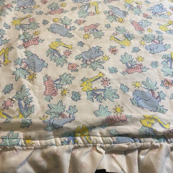 Handmade Other - Vintage Novelty Crib Baby Coverlet Safari Jungle Animals Quilt Blanket 43”x33”
